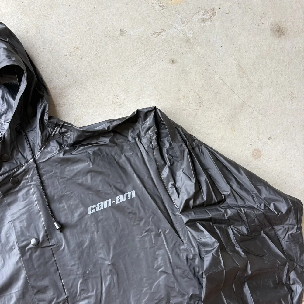 Can Am Mud Jacket Mens Large Black PVC Waterproof Raincoat ATV UTV Hooded Snap